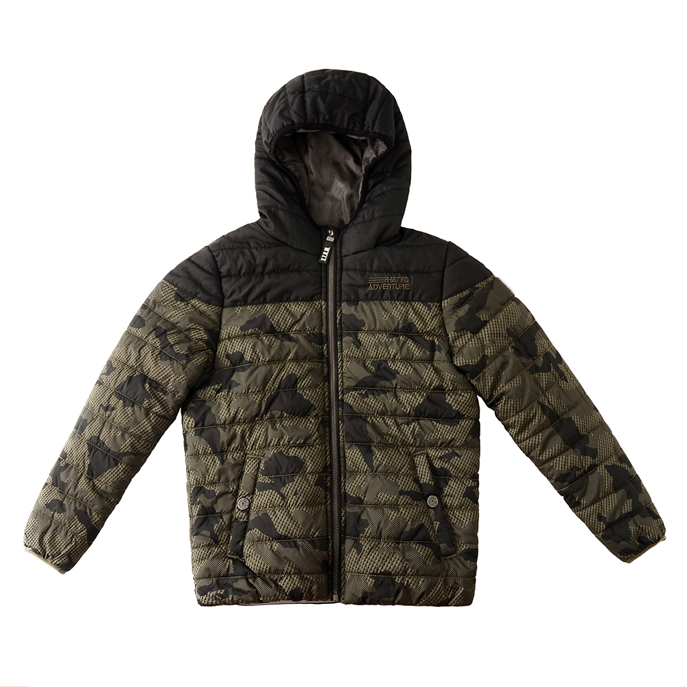 Big Boys Winter Warm Jacket Camo Printed Zip Up Puffer Coat with Hood